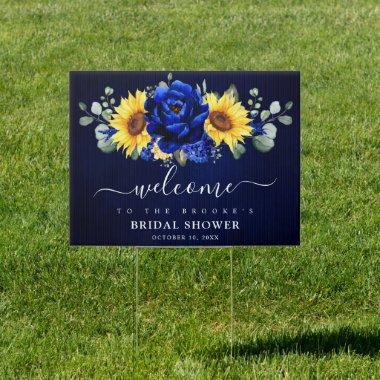 Royal Blue Rustic Sunflower Bridal Shower Welcome Sign