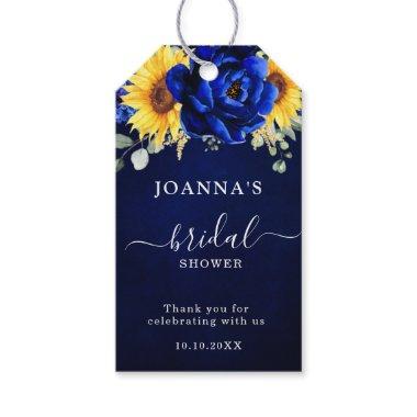 Royal Blue Rustic Sunflower Modern Bridal Shower G Gift Tags