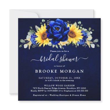 Royal Blue Rustic Sunflower Modern Bridal Shower I Invitations