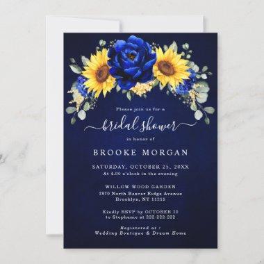 Royal Blue Rustic Sunflower Modern Bridal Shower I Invitations