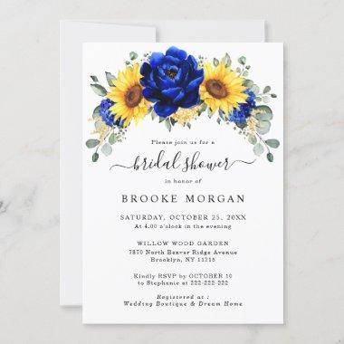 Royal Blue Rustic Sunflower Modern Bridal Shower Invitations