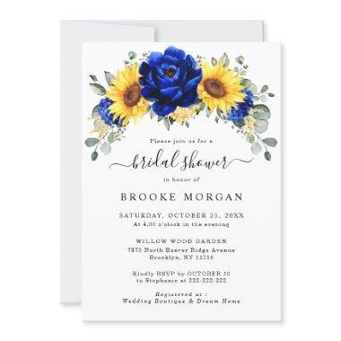 Royal Blue Rustic Sunflower Modern Bridal Shower Invitations