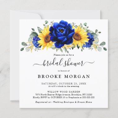 Royal Blue Rustic Sunflower Modern Bridal Shower Invitations