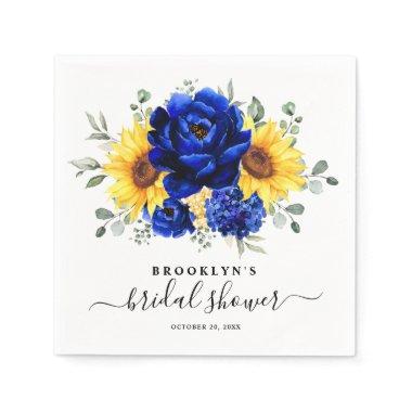 Royal Blue Rustic Sunflower Modern Bridal Shower Napkins