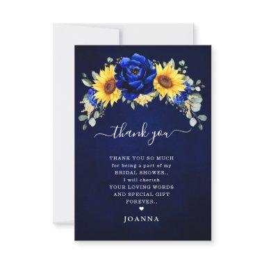 Royal Blue Rustic Sunflower Modern Bridal Shower T Thank You Invitations