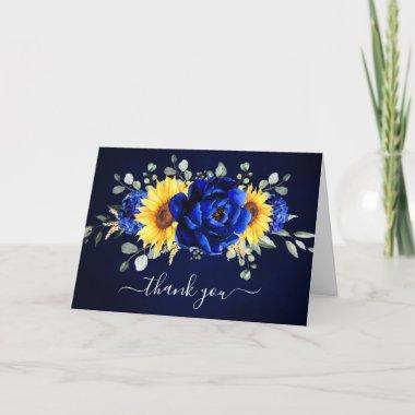 Royal Blue Rustic Sunflower Modern Bridal Shower T Thank You Invitations