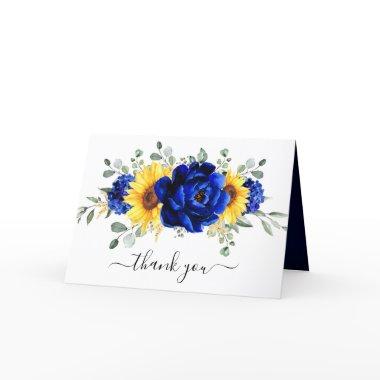 Royal Blue Rustic Sunflower Modern Bridal Shower Thank You Invitations