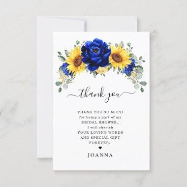 Royal Blue Rustic Sunflower Modern Bridal Shower Thank You Invitations