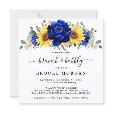 Royal Blue Rustic Sunflower Modern Brunch & Bubbly Invitations