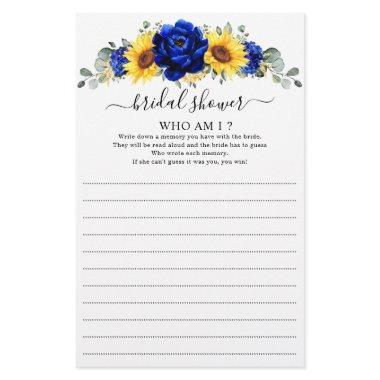 Royal Blue Rustic Sunflower Who Am I Game