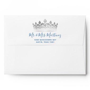 Royal Blue Silver Crown Butterfly Return Address Envelope