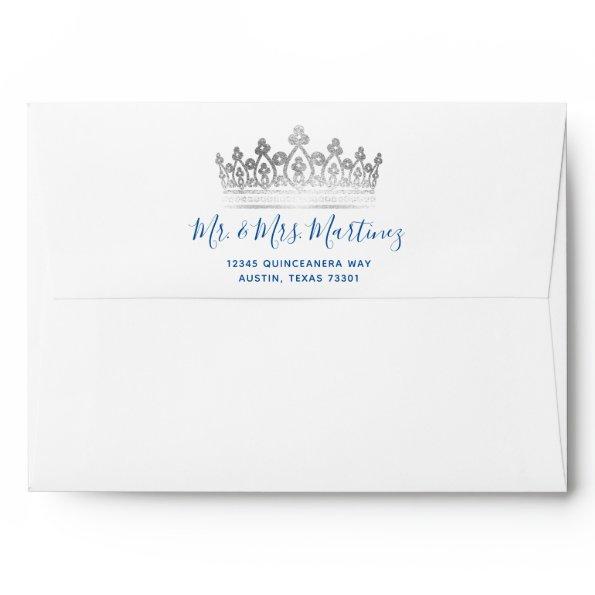 Royal Blue Silver Crown Butterfly Return Address Envelope