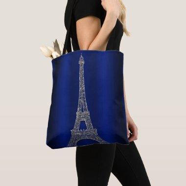 Royal Blue & Silver Eiffel Tower Paris Modern Glam Tote Bag