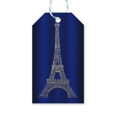 Royal Blue Silver Eiffel Tower Paris Wedding Favor Gift Tags