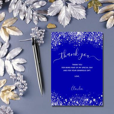 Royal blue silver glitter sparkles script thank you Invitations