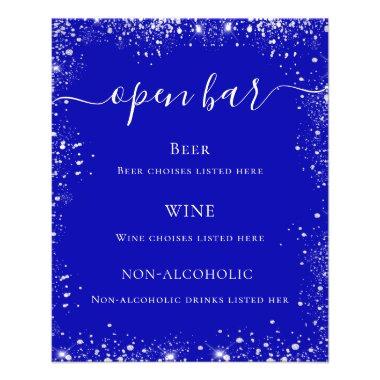 Royal blue silver glitter wedding bar menu flyer