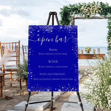 Royal blue silver glitter wedding bar menu foam board