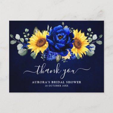 Royal Blue Sunflower Bridal Shower Thank you Postc PostInvitations