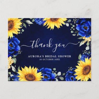 Royal Blue Sunflower Bridal Shower Thank you Postc PostInvitations