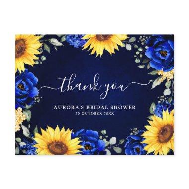 Royal Blue Sunflower Bridal Shower Thank you Postc PostInvitations