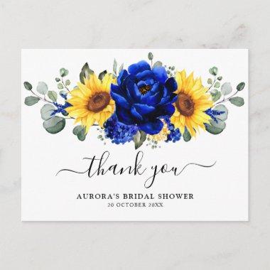 Royal Blue Sunflower Bridal Shower Thank you PostInvitations