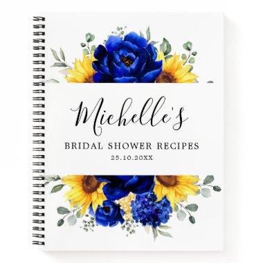 Royal Blue Sunflower Modern Bridal Shower Recipes Notebook