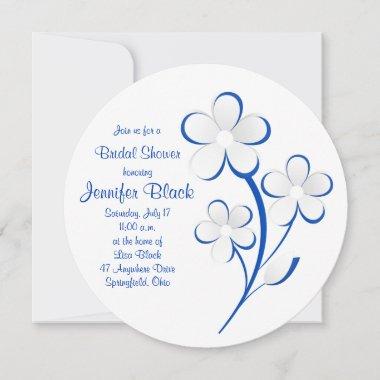 Royal Blue White Daisy Bridal Shower Invitations