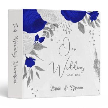 royal blue &white flowers silver botanical album 3 ring binder