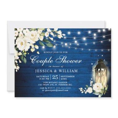 Royal Blue White Rose Lantern Rustic Couple Shower