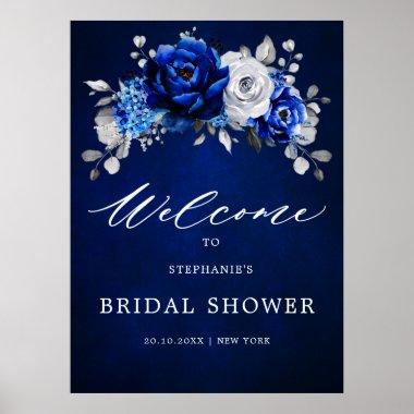 Royal Blue White Silver Bridal Shower Welcome Post Poster