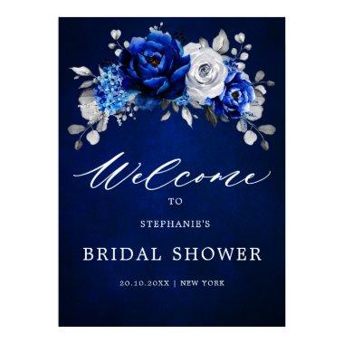 Royal Blue White Silver Bridal Shower Welcome Post Poster