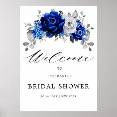 Royal Blue White Silver Bridal Shower Welcome Poster