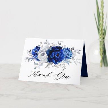 Royal Blue White Silver Floral Bridal Shower Thank You Invitations