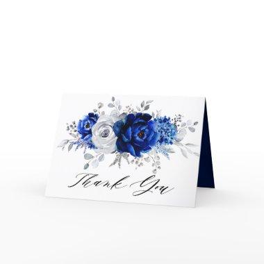 Royal Blue White Silver Floral Bridal Shower Thank You Invitations