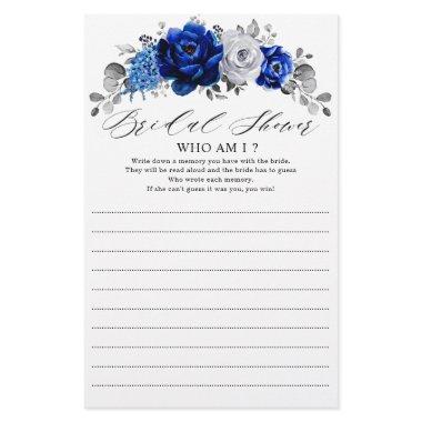 Royal Blue White Silver Floral Who Am I Game