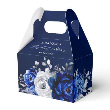 Royal Blue White Silver Metallic Bridal Shower Fav Favor Boxes