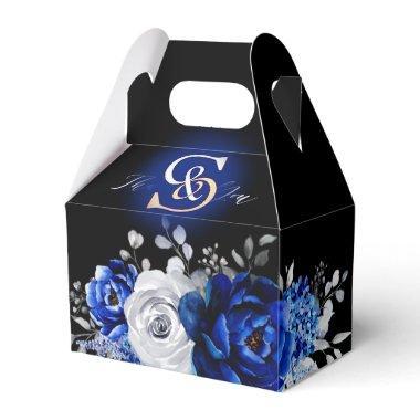 Royal Blue White Silver Metallic Bridal Shower Fav Favor Boxes