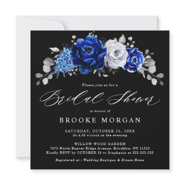 Royal Blue White Silver Metallic Bridal Shower Inv Invitations