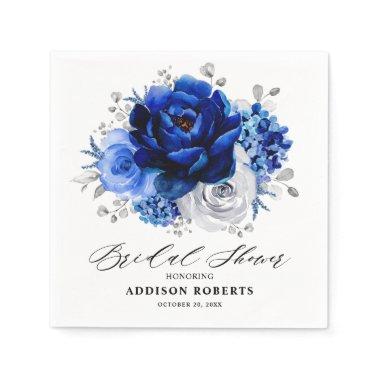 Royal Blue White Silver Metallic Bridal Shower Napkins