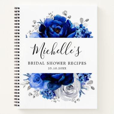 Royal Blue White Silver Metallic Bridal Shower Notebook
