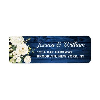 Royal Blue Wood White Roses Watercolor Rustic Label
