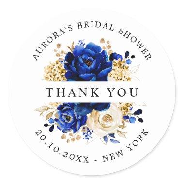 Royal Blue Yellow Gold Bridal Shower Thank you Classic Round Sticker