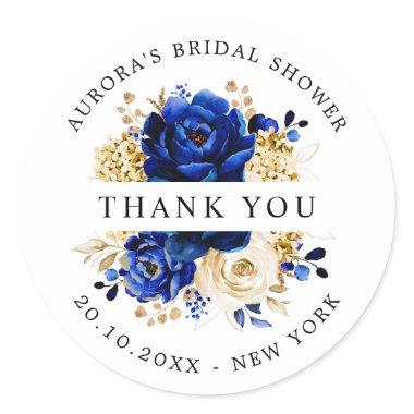 Royal Blue Yellow Gold  Thank you Classic Round Sticker