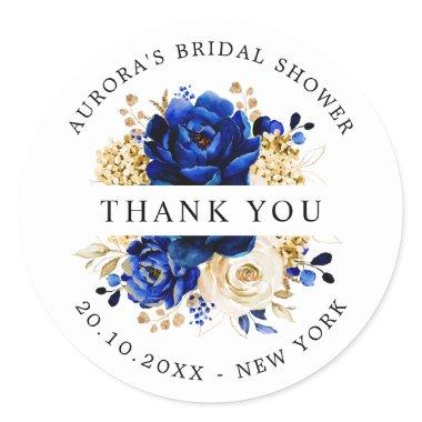 Royal Blue Yellow Gold Bridal Shower Thank you Classic Round Sticker