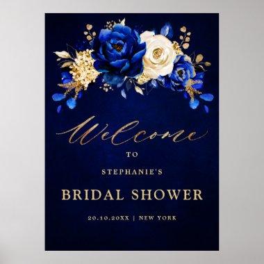 Royal Blue Yellow Gold Bridal Shower Welcome Poste Poster