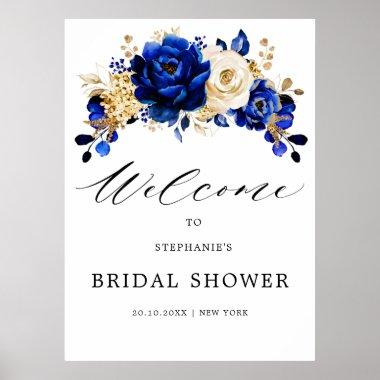 Royal Blue Yellow Gold Bridal Shower Welcome Poster