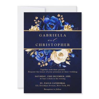 Royal Blue Yellow Gold Floral  Invita