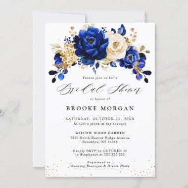 Royal Blue Yellow Gold Floral Bridal Shower Invitations