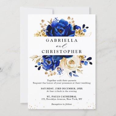 Royal Blue Yellow Gold Floral Bridal Shower Invitations