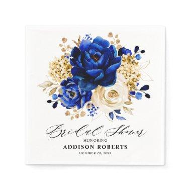 Royal Blue Yellow Gold Floral Bridal Shower Napkins